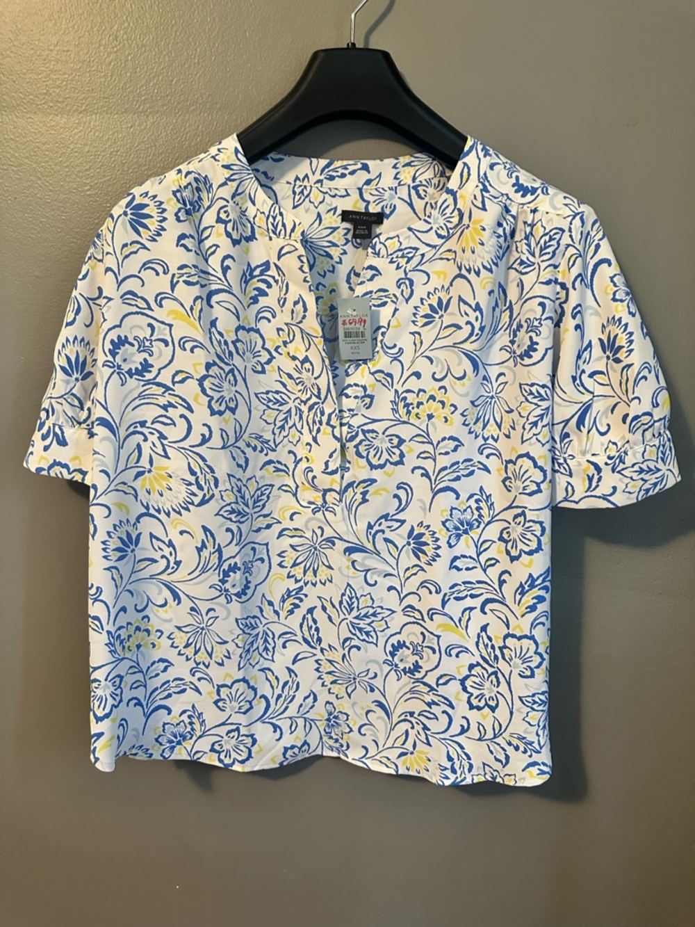 Ann Taylor Petite Blue and Yellow Floral Print Blouse - XXS (XXSP) New NWT